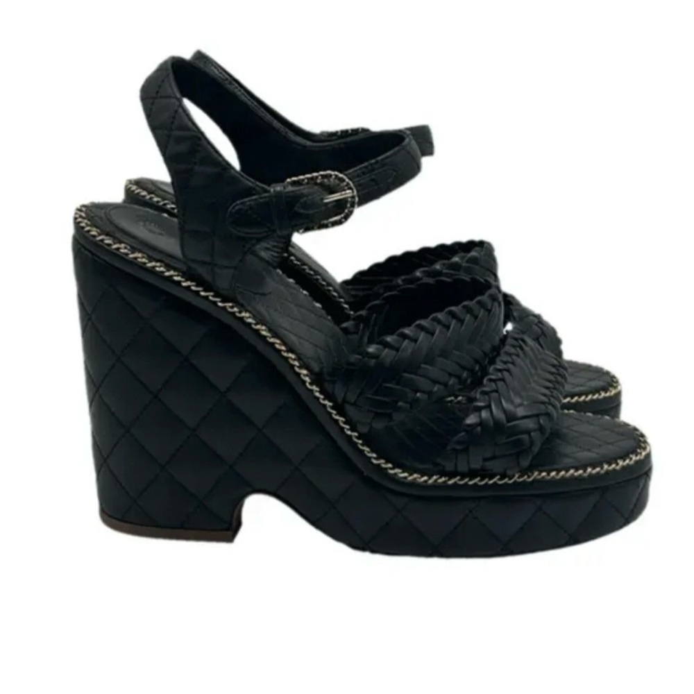 Chanel Black Quilted Women's Platform Sandals - Picture 2 of 7